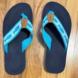 L.L. Bean Navy and Aqua Fish Print Sandals